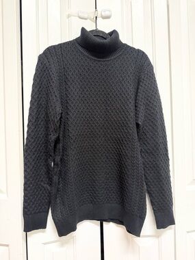 Men's Black Turtleneck Sweater - Classic Cable Knit